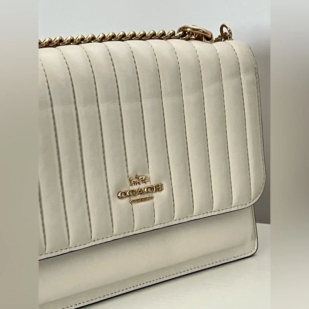 Coach Quilted Leather Shoulder Bag in Chalk White with Gold Chain - Picture 9 of 12